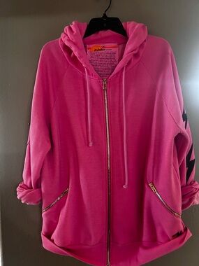 Aviator Nation Bright Hot Pink Zip Hoodie with Hood